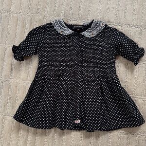 Bonjour Diary Black Polka Dot Dress with Embroidered Collar